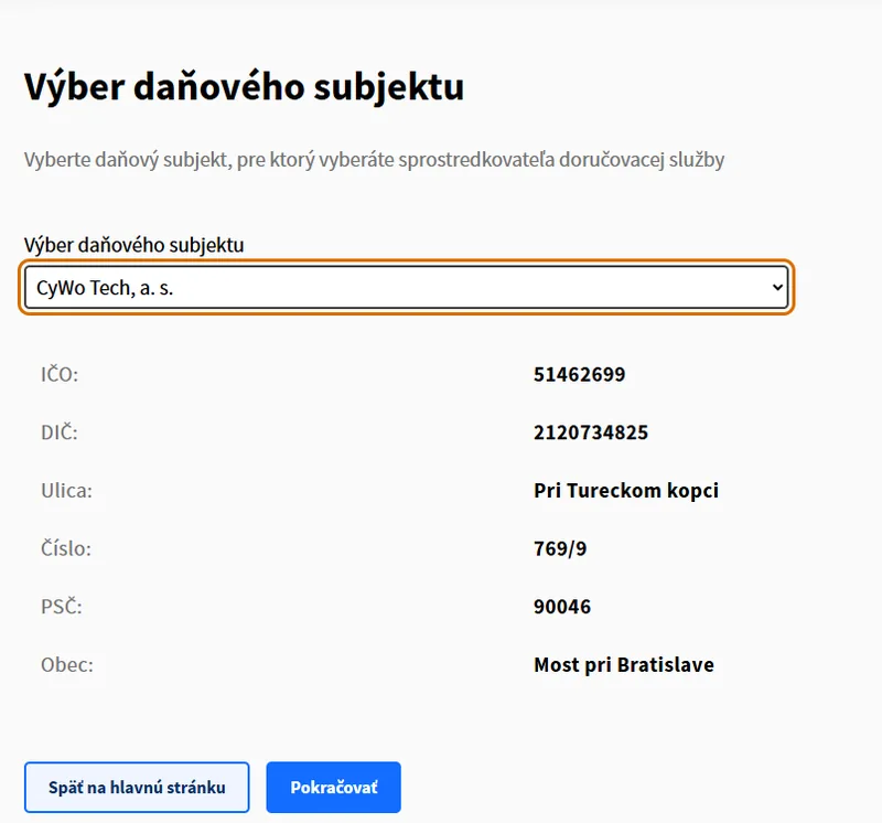 2. Vybrať daňový subjekt