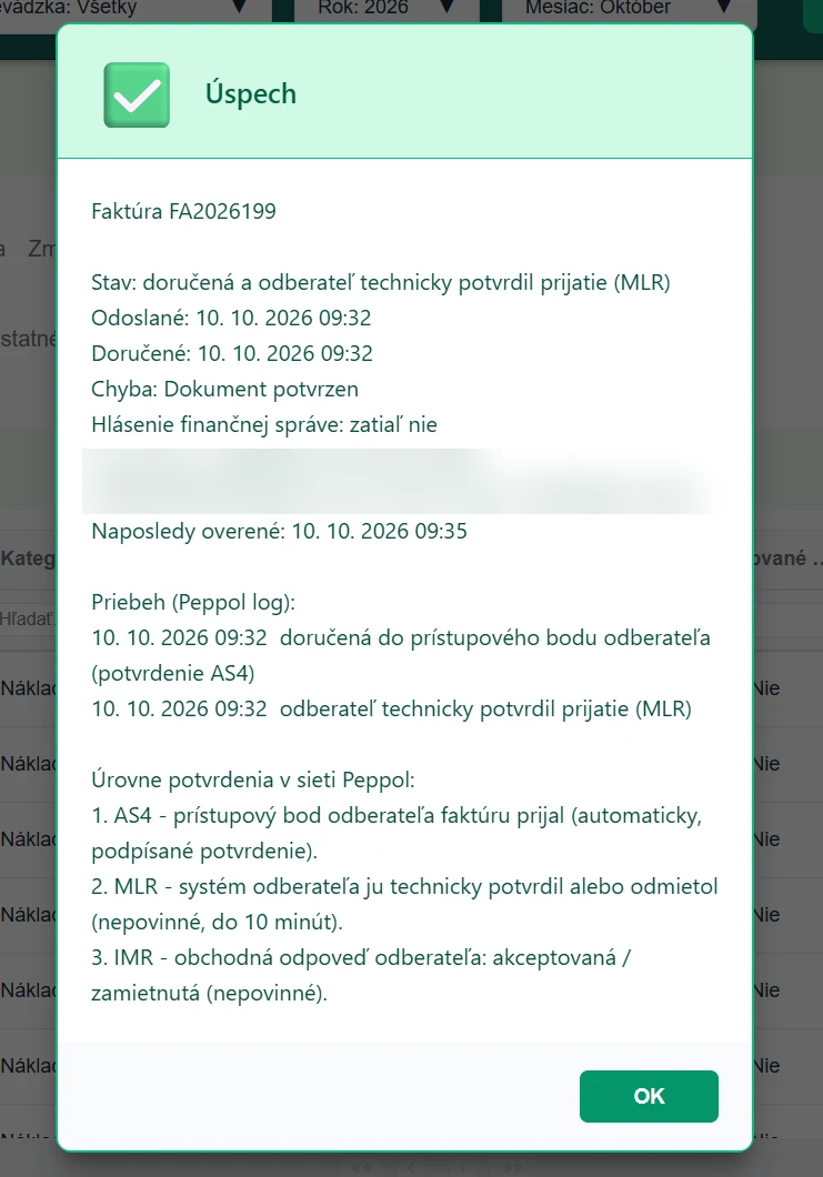 Príklad zobrazenia Peppol logu po kliknutí na ikonu.